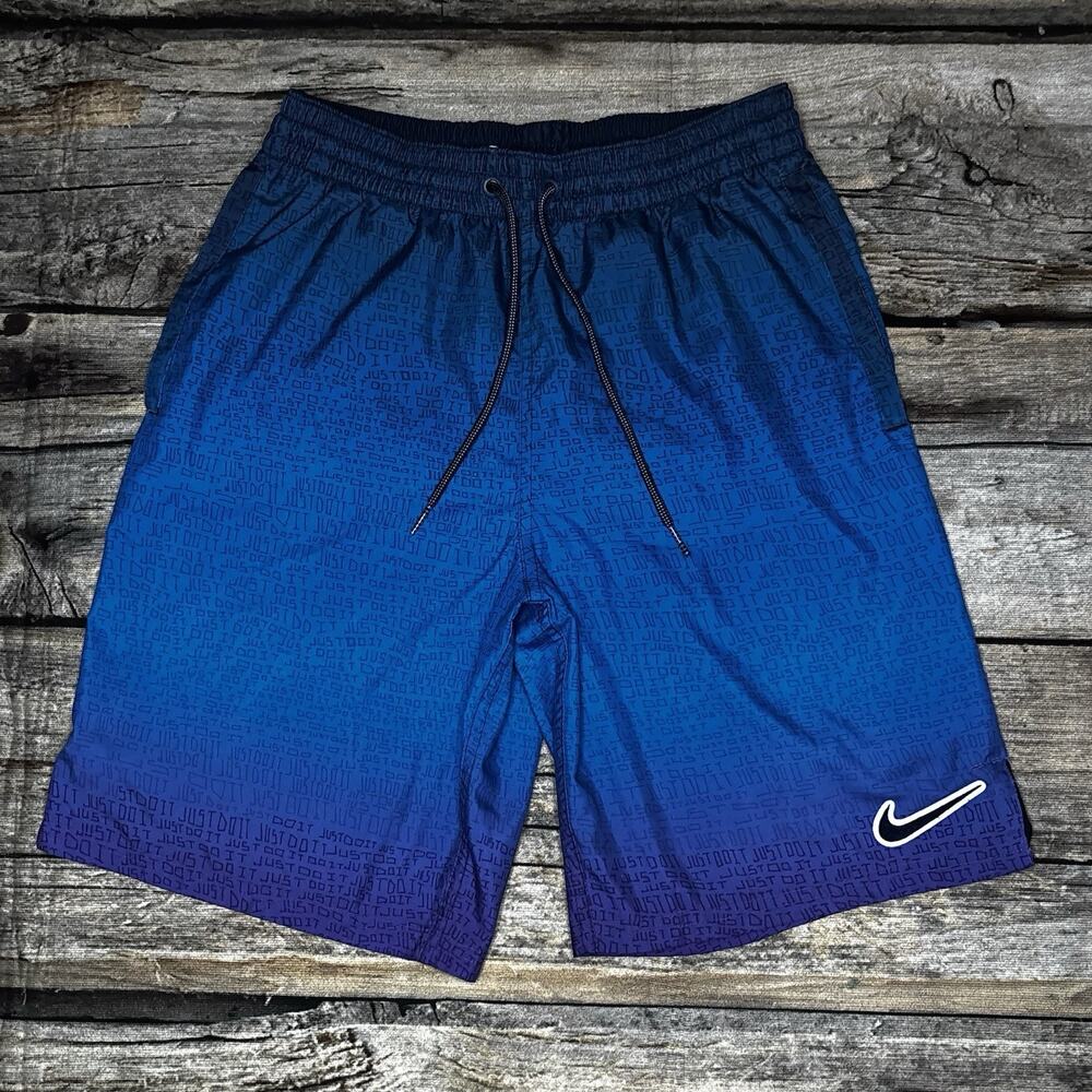 Nike Swim Trunks Shorts Blue Purple Ombre 9" Just Do It Embroidered Mens Small